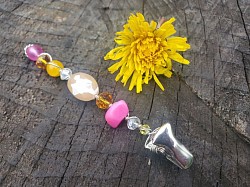 Pink Sea Glass, Yellow Jade, and Pink (dyed) Stone Roach Clip $12