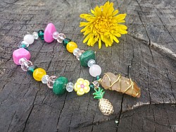 Tangerine Lemurian Quartz, Rose Quartz, Yellow Jade, and Green (dyed) Stone Bong Jewelry $17