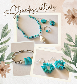 Turquoise Cubes and Chips, Aquamarine Hearts, and Blue Shells Jewelry Set $25 (50% off w/purchase of any other item!)